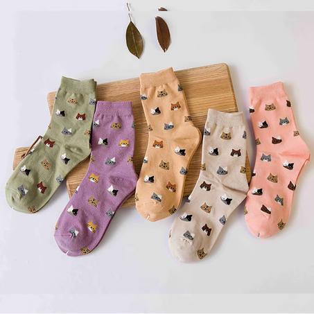 5 Pairs Unique Cat Print  Socks 36-40