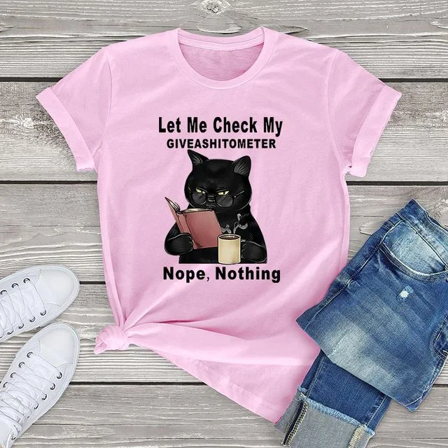 Black Cat Let Me Check My Giveashitometer womens Shirts Unisex