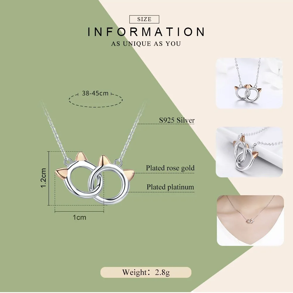 Cat Link Pendant Necklace For Women Real 925 Sterling Silver