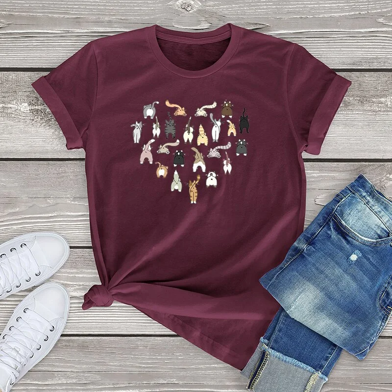 Cat Graphic Tee Tops Funny Cat Butt Heart women's Vintage T-Shirt Oversized  T Shirt Unisex