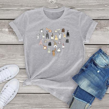Cat Graphic Tee Tops Funny Cat Butt Heart women's Vintage T-Shirt Oversized  T Shirt Unisex