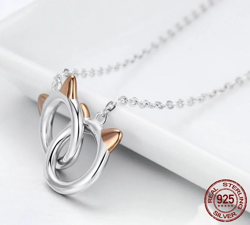 Cat Link Pendant Necklace For Women Real 925 Sterling Silver