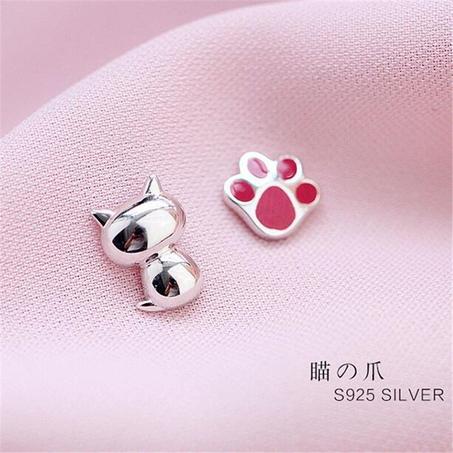 Adorable Cat & Paw Stud Earring (925 Silver)