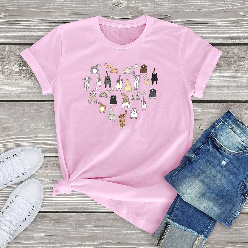 Cat Graphic Tee Tops Funny Cat Butt Heart women's Vintage T-Shirt Oversized  T Shirt Unisex