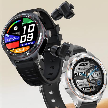 ساعة ذكية 2 في 1 مع سماعات اذن بلوتوث، تصميم شاشة HD 1.53 انش، اكثر من 100 وضع رياضي، جهاز تتبع اللياقة البدنية ومشغل موسيقى ومكالمات بلوتوث (فضي)