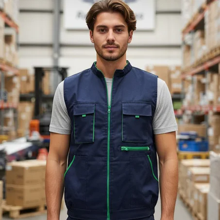 GILET 05 POCHES BLEU-VERT