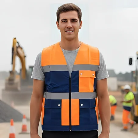 GILET BLEU-ORANGE FLUO