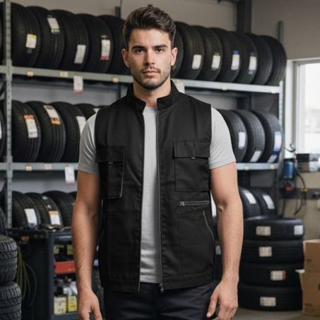 GILET 05 POCHES NOIR-GRIS CLAIR