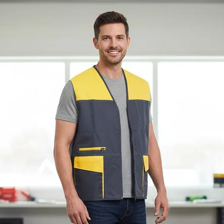 GILET GRIS-JAUNE 4 POCHES