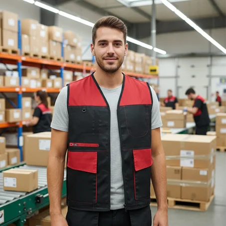 GILET NOIR-ROUGE 4 POCHES