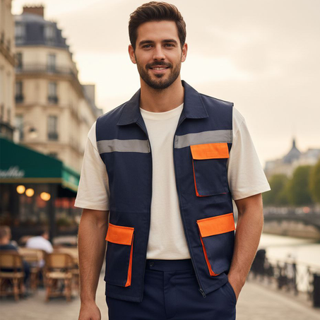 GILET BLEU NUIT-ORANGE AVEC BANDE