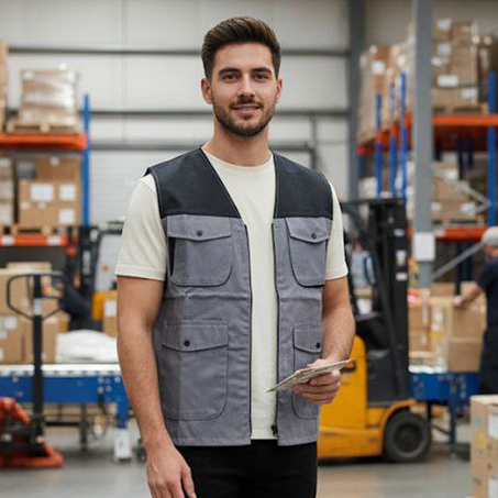 GILET 04 POCHES GRIS-NOIR