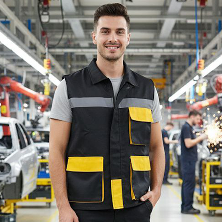 GILET NOIR-JAUNE AVEC BANDE