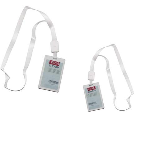 مجموعة (40) حامل بطاقة بلاستك بإطار مع حبل تعليق ابيض