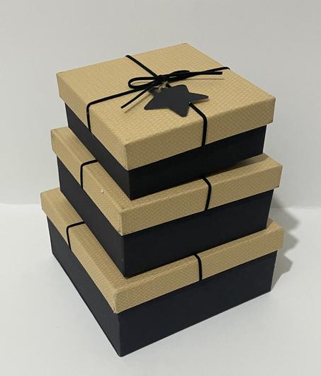 مجموعة (6) صندوق مربع سميك بتعليق مميز اسود وبيج