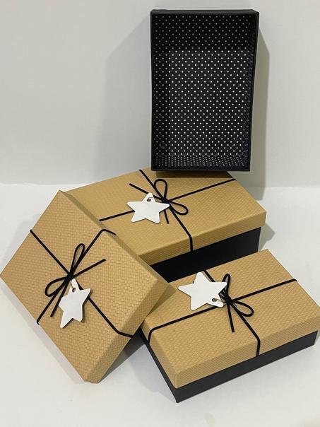 مجموعة (6) صندوق مستطيل سميك بتعليق مميز اسود وبيج