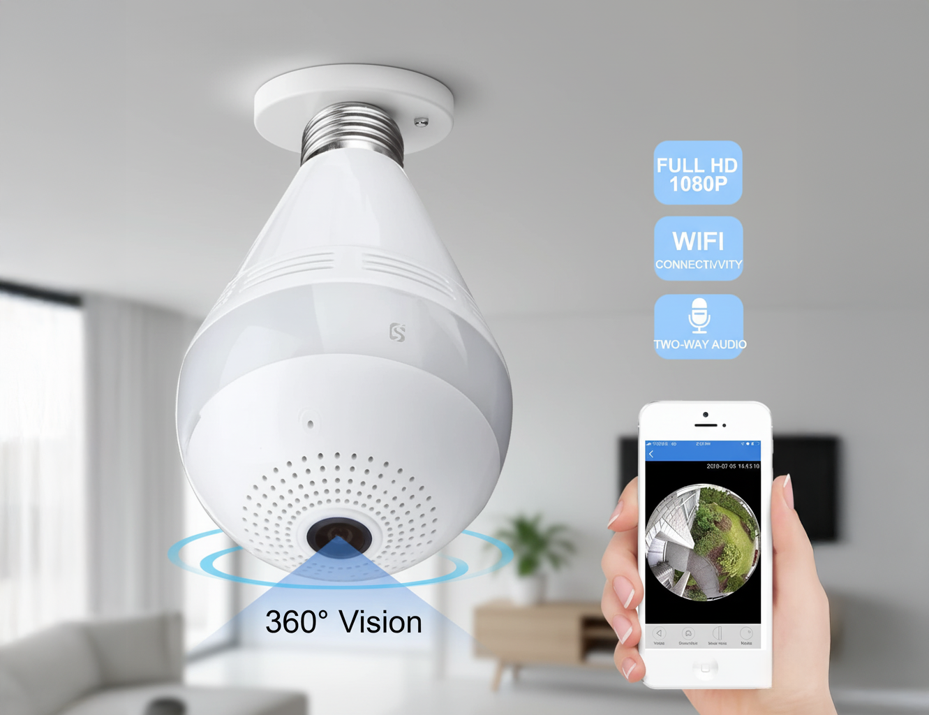 Caméra WiFi Lampe 360° Full HD – Sécurité intelligente et discrète pour votre maison !