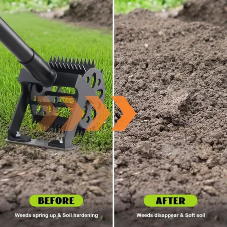 💥 Outil de Jardin 2-en-1 – Nettoyez & Aérez Votre Terrain Facilement