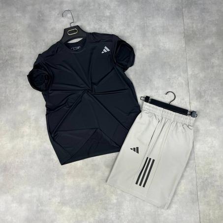 Ensemble Adidas Speed T-Shirt - Noir Short Gris Claire