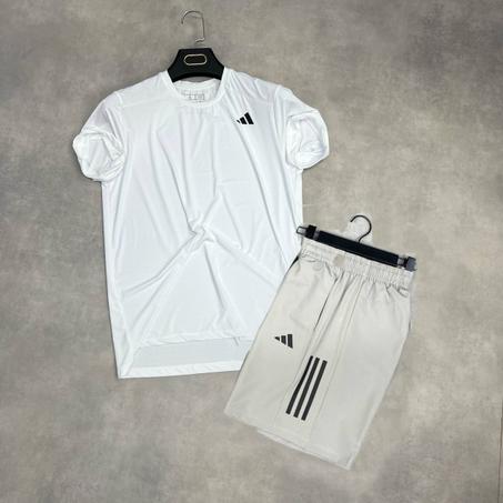 Ensemble Adidas Speed T-Shirt -Blanc Short Gris Claire