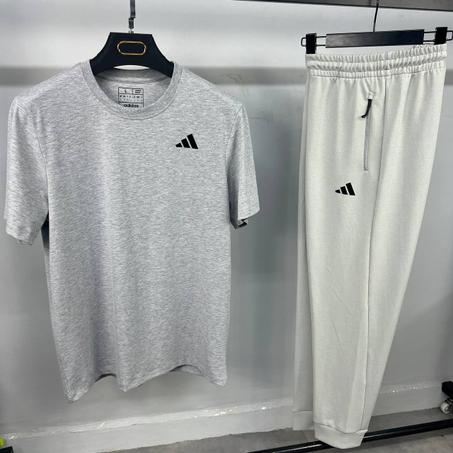 Ensemble Coton Adidas T-shirt Gris Manches Courtes Et Pantalon Jogging Gris Coton 009