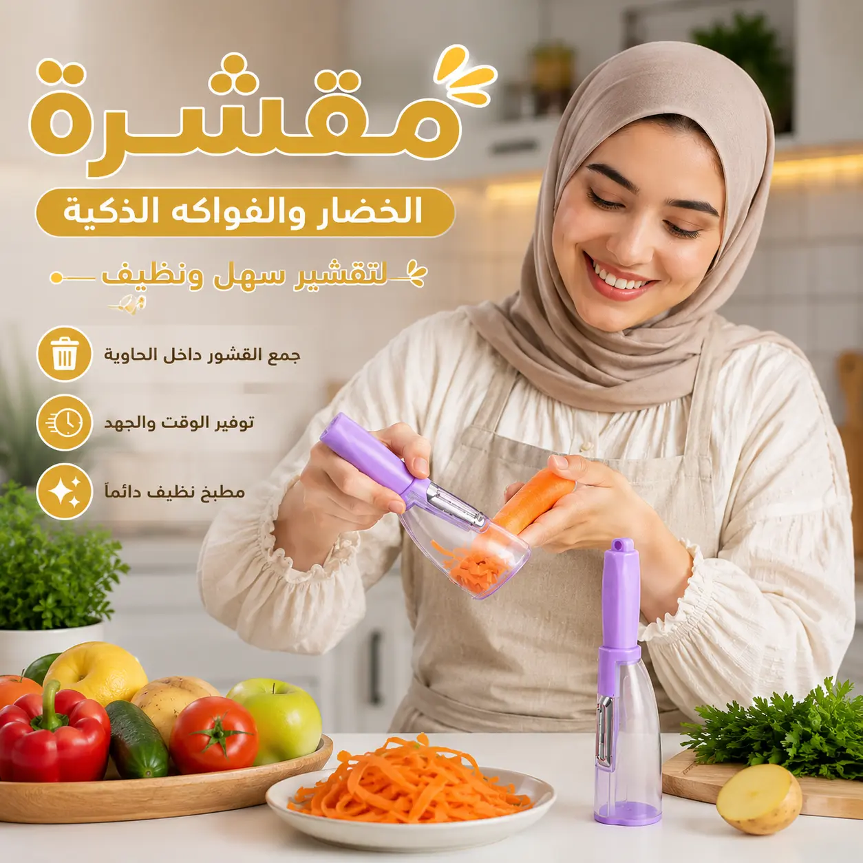 مقشرة الخضار والفواكه مع حاوية لتجميع القشور