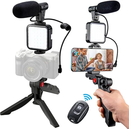 Vente chaude du Nouvel An 2024 49% de réduction🔥Kit de microphone vidéo professionnel avec trépied et lumière LED