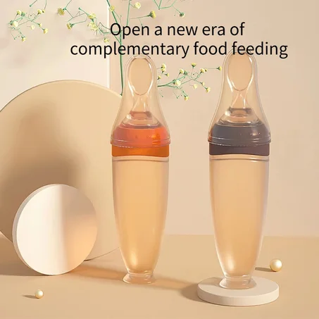 ملعقة تغذية الأطفال من السيليكون مع قاعدة قائمة، ملعقة توزيع الطعام للأطفال الرضع قابلة للضغط لتغذية الحبوب للأولاد والبنات والأطفال الصغار