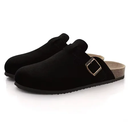 صنادل ونعال كوموارم فاشن النسائية من الجلد السويدي، صنادل رجالية بكعب فلين مع دعم لقوس القدم، مناسبة للمنزل والشاطئ والخارج.