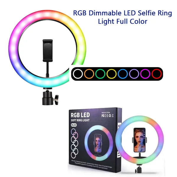 MJ33 RGB LED Soft Ring Light 33CM avec trépied et support de téléphone