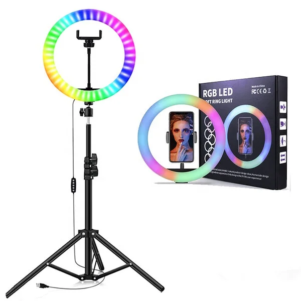 MJ33 RGB LED Soft Ring Light 33CM avec trépied et support de téléphone