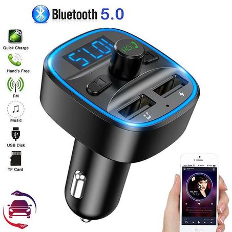 Transmetteur FM Bluetooth 5.0 Adaptateur Radio Lecteur de Musique MP3 sans Fil, Appels Mains Libres, Dual USB Ports 5V/2.4A & 1A, Ch