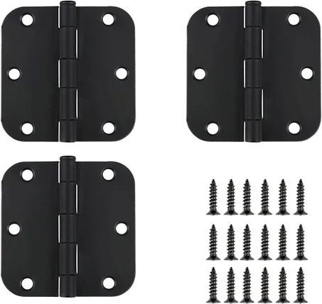 Bisagras de puerta resistentes de 3 pulgadas, paquete de 3, bisagras de seguridad de esquina redondeadas negras de acero inoxidable con tornillos para puertas interiores y exteriores