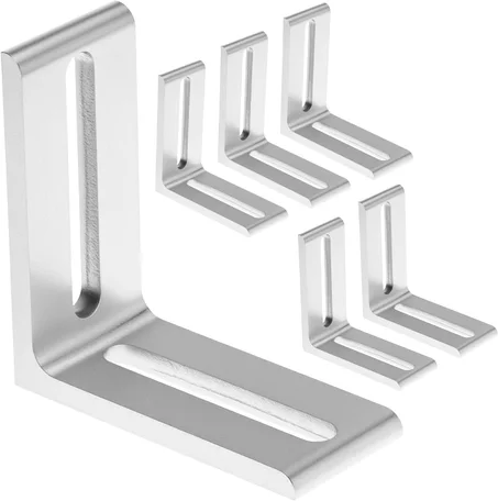 QWORK Conector de perfil de aluminio en forma de L, paquete de 6 soportes de esquina de 3-1/8 pulgadas x 3-1/8 pulgadas x 1-3/8 pulgadas con 2 ranuras, aleación de aluminio 6063, acabado anod