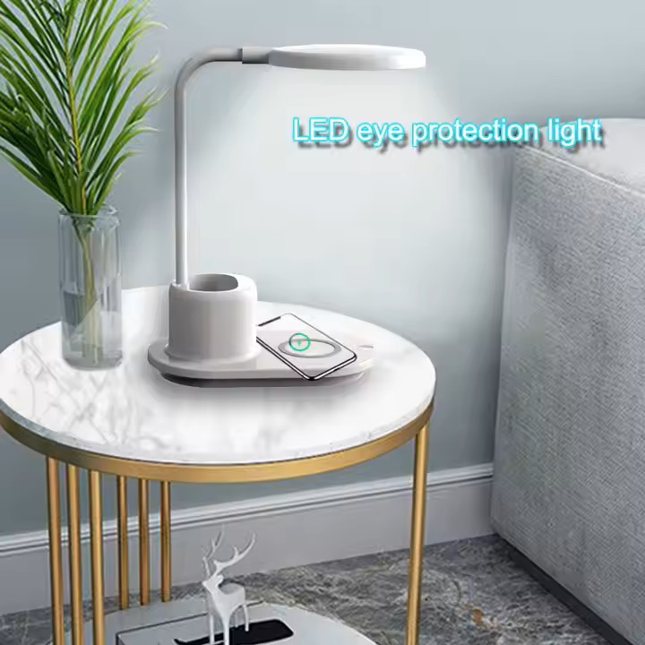 مصباح مكتبي LED ذكي 3 في 1: إضاءة، شحن لاسلكي، تنظيم