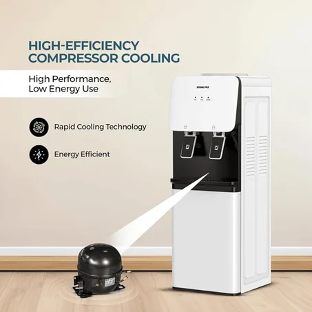 موزع ماء ساخن وبارد مع حاوية تخزين مدمجة سعة 12 لتر من نيكاي، خزان من الستانلس ستيل، تبريد بالضاغط، صنابير بدرجة حرارة مزدوجة، تصميم صديق للبيئة ومضاد للبكتيريا، NWD850C