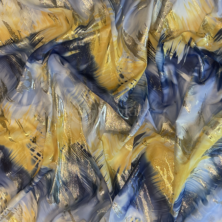 Tlija imprimée - Nuages de couleurs en bleu barbeau jaune