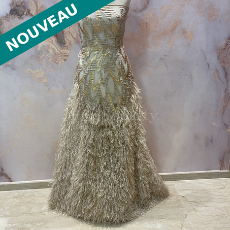 Organza plumes - Feuille du Bananier en Beige vanille doré