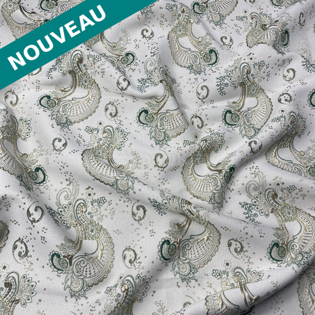 Broché - Coquille de paisley en Vert sapin argenté doré