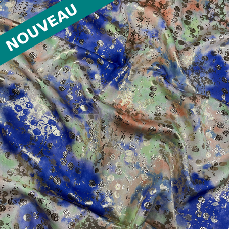 Tlija imprimée - Spots en bleu roi vert lichen argenté doré