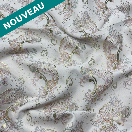 Broché - Coquille de paisley en Saumon vert Mauve byzantin doré