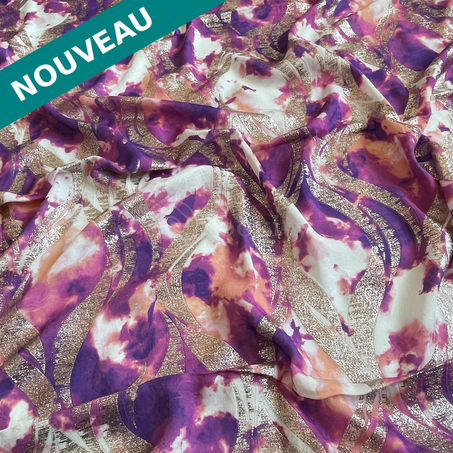 Tlija imprimée - Pétales en Violet saumon argenté doré