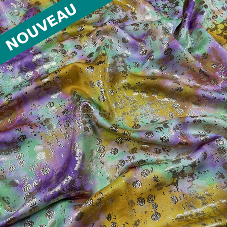 Tlija imprimée - Spots en Violet vert lichen melon argenté doré