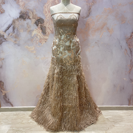 Organza plumes - Fleur de Camélia en Caramel