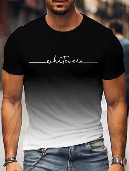 2024 الصيف موضة ملابس للرجال تصميم عصري التدرج اللون إلكتروني تي شيرت مطبوع علوي تنفس لينة قصيرة الأكمام الرجالية