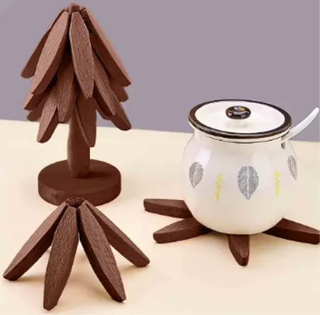 حامل القدور الخشبي القابل للطي – "شجيرة الكوزينة" اللي كتجمع بين الأناقة والحماية