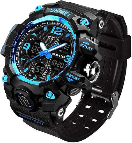 ساعة رياضية انالوج رجالي من سكيمي، رقمية عسكرية ليد، توقيت إلكترونية