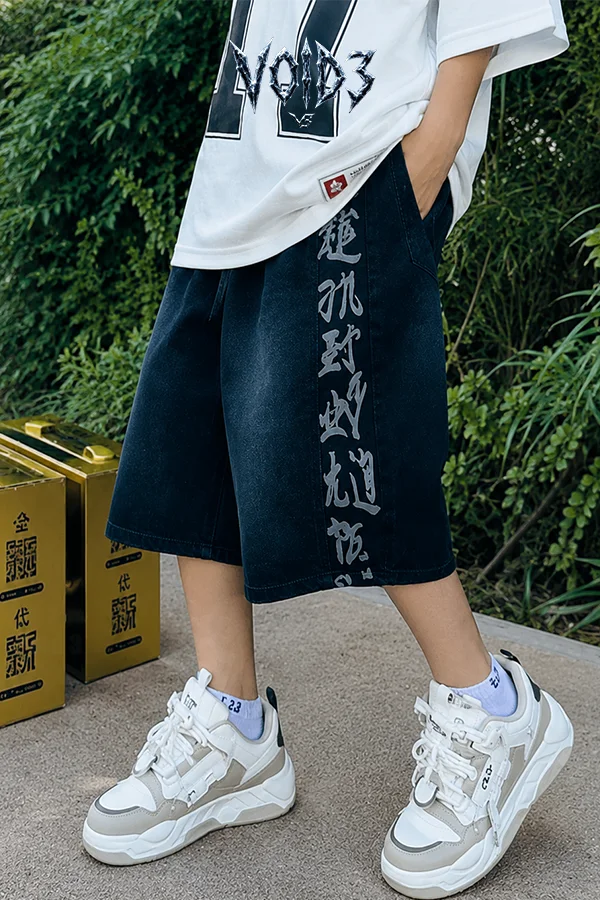 VOIDS Kanji Washed Denim Shorts – Black Fade