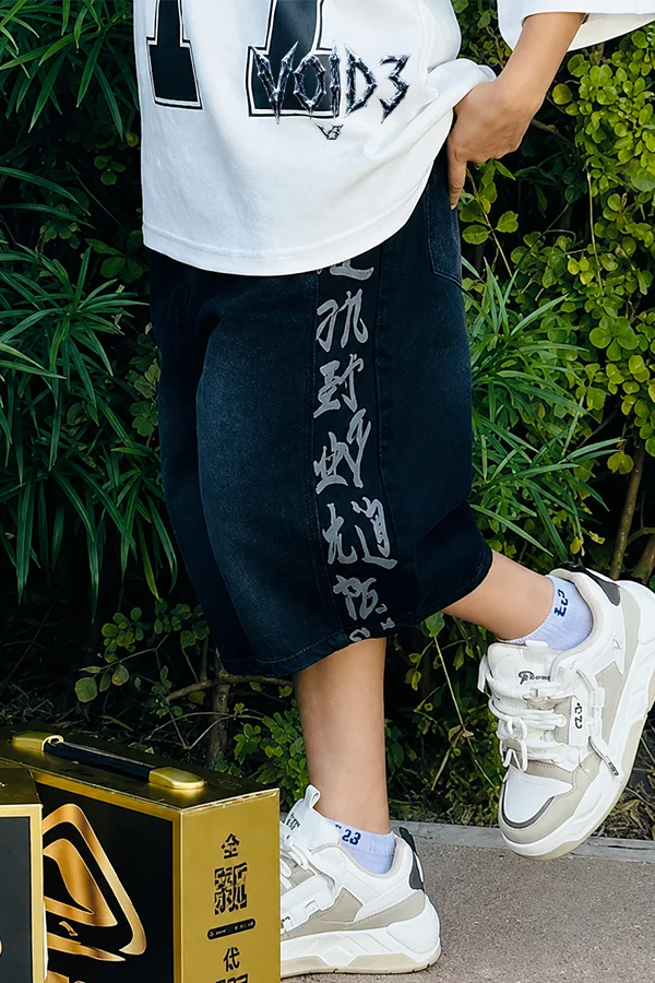VOIDS Kanji Washed Denim Shorts – Black Fade