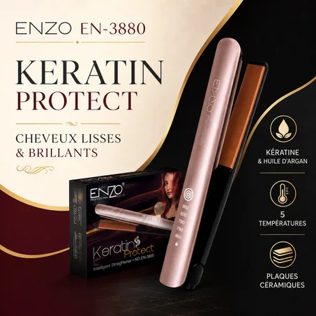 Lisseur Professionnel ENZO Keratin Protect Original – Cheveux Lisses, Brillants et Protégés